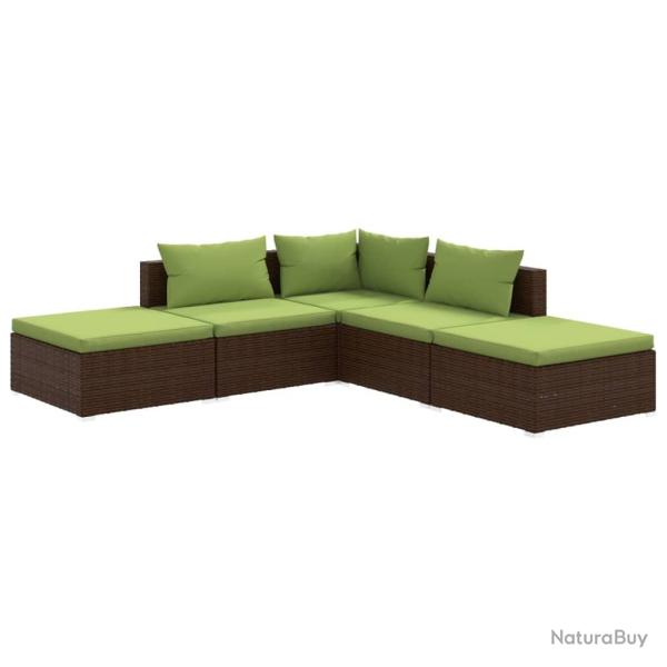 Salon de jardin meuble d'ext�rieur ensemble de mobilier 5 pi�ces avec coussins r�sine tress�e marro