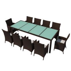 Salon de jardin meuble d'ext&eacute;rieur ensemble de mobilier 11 pi&egrave;ces avec coussins r&eacute;sine tress&eacute;e marr