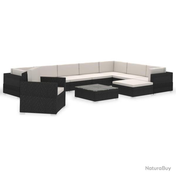 Salon de jardin meuble d'ext�rieur ensemble de mobilier 12 pi�ces avec coussins r�sine tress�e noir