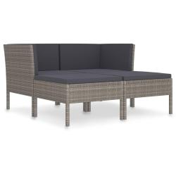 Salon de jardin meuble d'ext&eacute;rieur ensemble de mobilier 4 pi&egrave;ces avec coussins r&eacute;sine tress&eacute;e gris