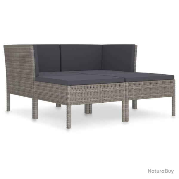 Salon de jardin meuble d'ext�rieur ensemble de mobilier 4 pi�ces avec coussins r�sine tress�e gris