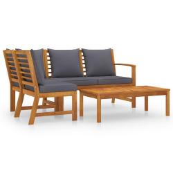Salon de jardin meuble d'ext&eacute;rieur ensemble de mobilier 4 pi&egrave;ces avec coussin bois d'acacia solide