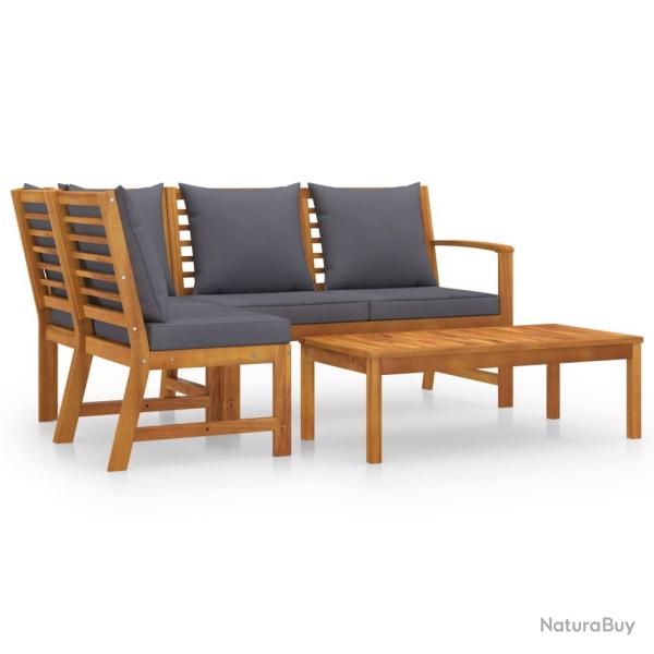 Salon de jardin meuble d'ext�rieur ensemble de mobilier 4 pi�ces avec coussin bois d'acacia solide