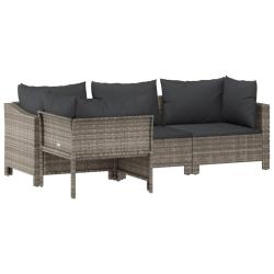 Salon de jardin meuble d'ext&eacute;rieur ensemble de mobilier 4 pi&egrave;ces avec coussins gris r&eacute;sine tress&eacute;e