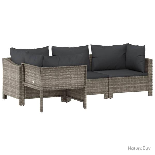 Salon de jardin meuble d'ext�rieur ensemble de mobilier 4 pi�ces avec coussins gris r�sine tress�e