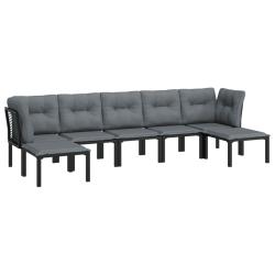 Salon de jardin meuble d'ext&eacute;rieur ensemble de mobilier 7 pi&egrave;ces r&eacute;sine tress&eacute;e noir et gris 02_001