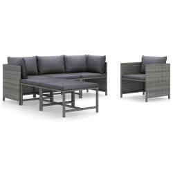 Salon de jardin meuble d'ext&eacute;rieur ensemble de mobilier 6 pi&egrave;ces avec coussins r&eacute;sine tress&eacute;e gris
