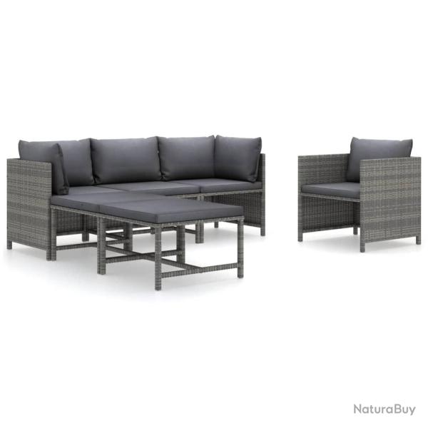 Salon de jardin meuble d'ext�rieur ensemble de mobilier 6 pi�ces avec coussins r�sine tress�e gris