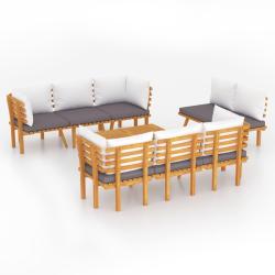 Salon de jardin meuble d'ext&eacute;rieur ensemble de mobilier 8 pi&egrave;ces avec coussins bois d'acacia solide