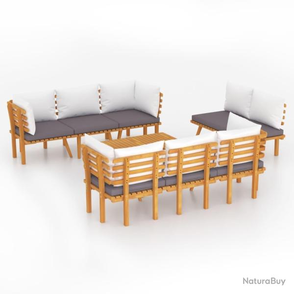 Salon de jardin meuble d'ext�rieur ensemble de mobilier 8 pi�ces avec coussins bois d'acacia solide