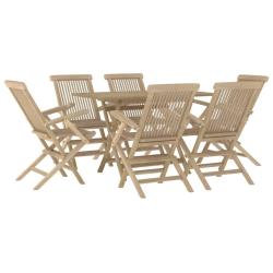 Salon de jardin meuble d'ext&eacute;rieur ensemble de mobilier 7 pi&egrave;ces gris bois de teck solide 02_0017435