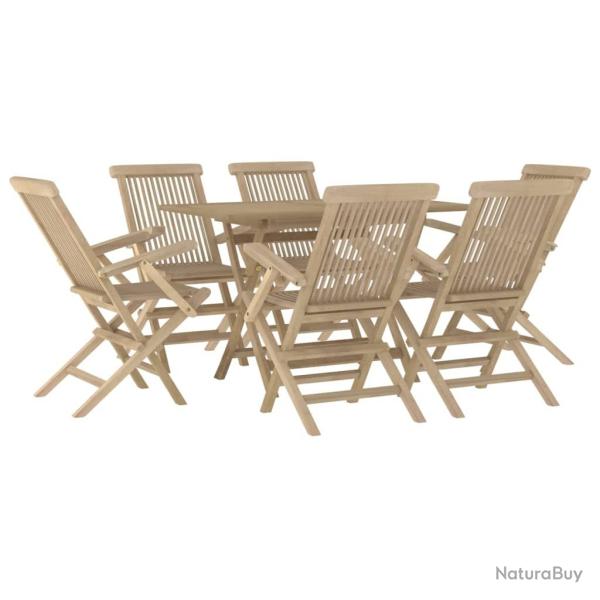 Salon de jardin meuble d'ext�rieur ensemble de mobilier 7 pi�ces gris bois de teck solide 02_0017435