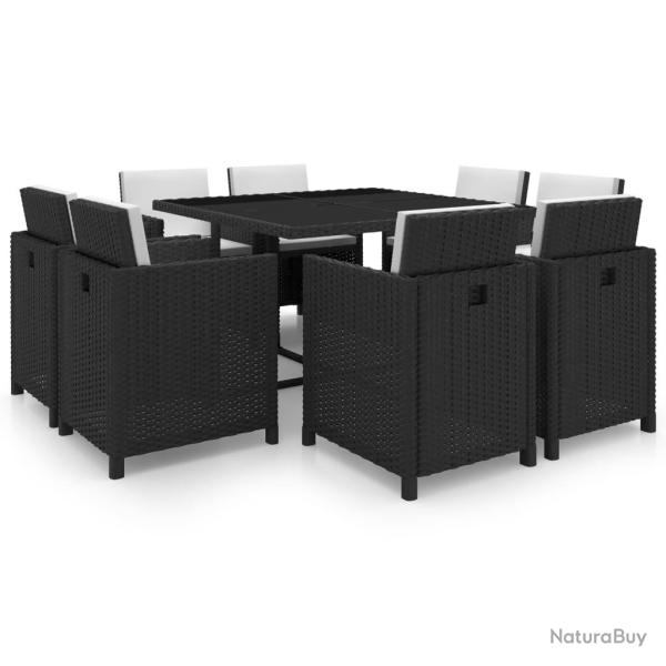 Salon de jardin meuble d'ext�rieur ensemble de mobilier 9 pi�ces avec coussins r�sine tress�e noir