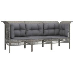 Salon de jardin meuble d'ext&eacute;rieur ensemble de mobilier 3 pi&egrave;ces avec coussins gris r&eacute;sine tress&eacute;e