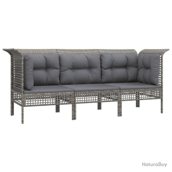 Salon de jardin meuble d'ext�rieur ensemble de mobilier 3 pi�ces avec coussins gris r�sine tress�e