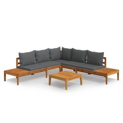 Salon de jardin meuble d'ext&eacute;rieur ensemble de mobilier 4 pi&egrave;ces avec coussins gris fonc&eacute; bois d'ac