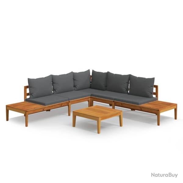 Salon de jardin meuble d'ext�rieur ensemble de mobilier 4 pi�ces avec coussins gris fonc� bois d'ac