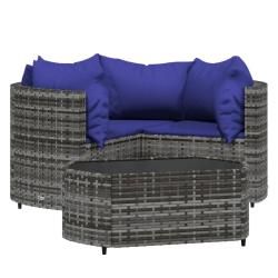 Salon de jardin meuble d'ext&eacute;rieur ensemble de mobilier 4 pi&egrave;ces avec coussins gris r&eacute;sine tress&eacute;e