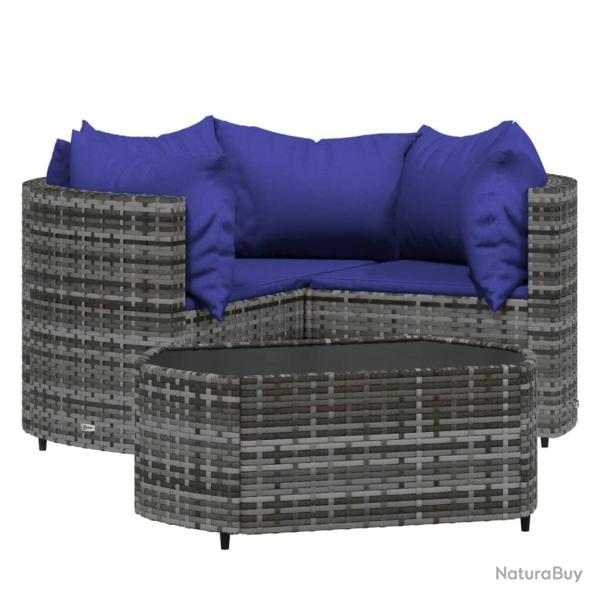 Salon de jardin meuble d'ext�rieur ensemble de mobilier 4 pi�ces avec coussins gris r�sine tress�e