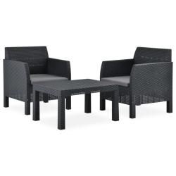 Salon de jardin meuble d'ext&eacute;rieur ensemble de mobilier 3 pi&egrave;ces avec coussins pp rotin anthracite