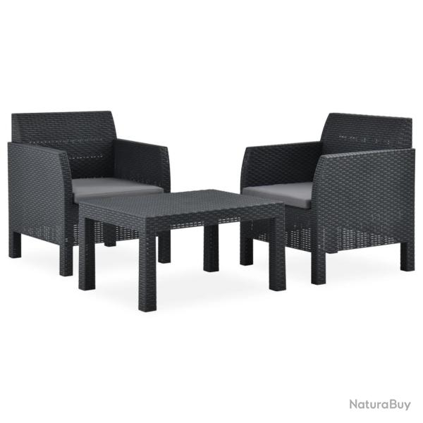 Salon de jardin meuble d'ext�rieur ensemble de mobilier 3 pi�ces avec coussins pp rotin anthracite