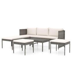 Salon de jardin meuble d'ext&eacute;rieur ensemble de mobilier 6 pi&egrave;ces avec coussins r&eacute;sine tress&eacute;e gris