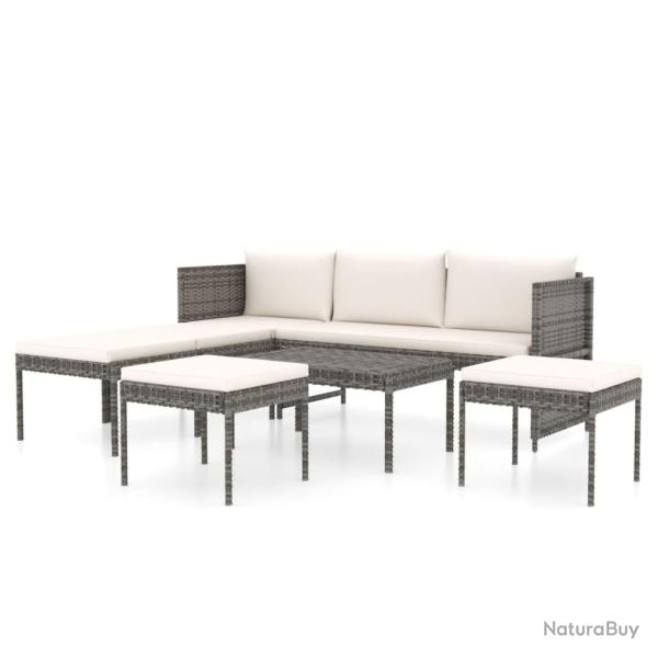 Salon de jardin meuble d'ext�rieur ensemble de mobilier 6 pi�ces avec coussins r�sine tress�e gris