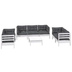 Salon de jardin meuble d'ext&eacute;rieur ensemble de mobilier 8 pi&egrave;ces avec coussins bois de pin massif 0