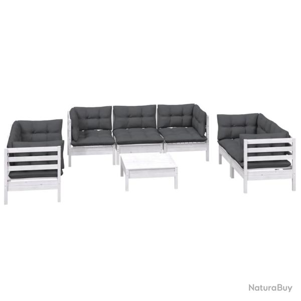 Salon de jardin meuble d'ext�rieur ensemble de mobilier 8 pi�ces avec coussins bois de pin massif 0