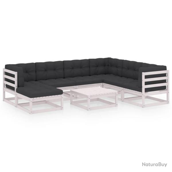 Salon de jardin meuble d'ext�rieur ensemble de mobilier 8 pi�ces avec coussins bois de pin massif 0