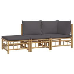Salon de jardin meuble d'ext&eacute;rieur ensemble de mobilier 3 pi&egrave;ces avec coussins gris fonc&eacute; bambou 02