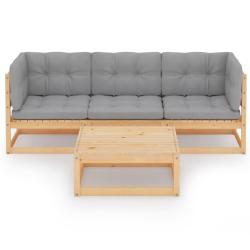 Salon de jardin meuble d'ext&eacute;rieur ensemble de mobilier 4 pi&egrave;ces avec coussins bois de pin massif 0