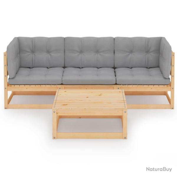 Salon de jardin meuble d'ext�rieur ensemble de mobilier 4 pi�ces avec coussins bois de pin massif 0