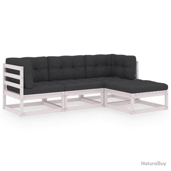 Salon de jardin meuble d'ext�rieur ensemble de mobilier 4 pi�ces avec coussins bois de pin massif 0