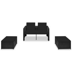 Salon de jardin meuble d'ext&eacute;rieur ensemble de mobilier 3 pi&egrave;ces avec coussins r&eacute;sine tress&eacute;e noir