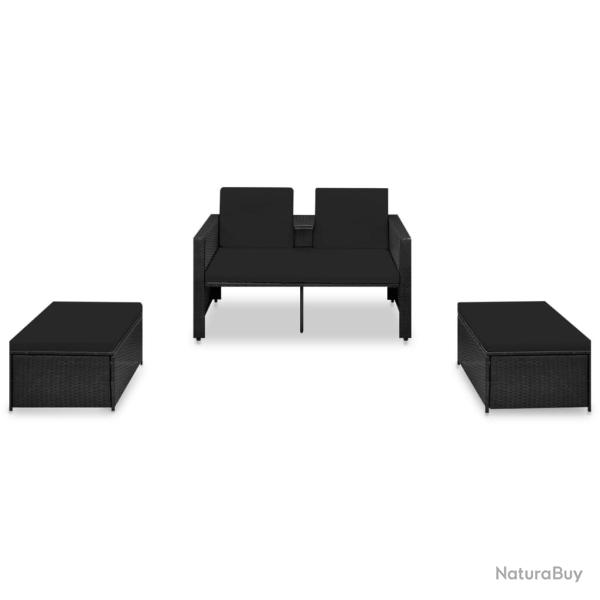Salon de jardin meuble d'ext�rieur ensemble de mobilier 3 pi�ces avec coussins r�sine tress�e noir