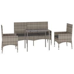 Salon de jardin meuble d'ext&eacute;rieur ensemble de mobilier 4 pi&egrave;ces avec coussins gris r&eacute;sine tress&eacute;e