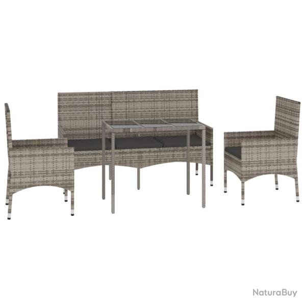 Salon de jardin meuble d'ext�rieur ensemble de mobilier 4 pi�ces avec coussins gris r�sine tress�e