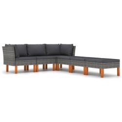Salon de jardin meuble d'ext&eacute;rieur ensemble de mobilier 6 pi&egrave;ces avec coussins r&eacute;sine tress&eacute;e gris