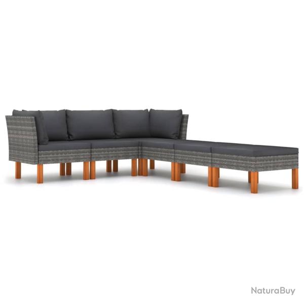 Salon de jardin meuble d'ext�rieur ensemble de mobilier 6 pi�ces avec coussins r�sine tress�e gris