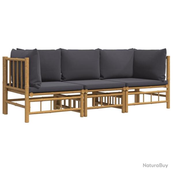 Salon de jardin meuble d'ext�rieur ensemble de mobilier 3 pi�ces avec coussins gris fonc� bambou 02