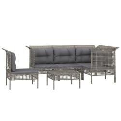 Salon de jardin meuble d'ext&eacute;rieur ensemble de mobilier 6 pi&egrave;ces avec coussins gris r&eacute;sine tress&eacute;e