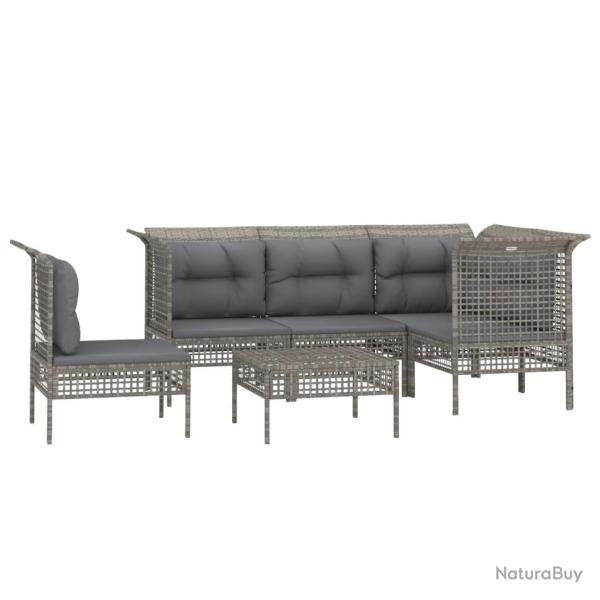 Salon de jardin meuble d'ext�rieur ensemble de mobilier 6 pi�ces avec coussins gris r�sine tress�e