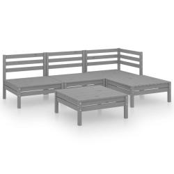 Salon de jardin meuble d'ext&eacute;rieur ensemble de mobilier 5 pi&egrave;ces bois de pin massif gris 02_0016555