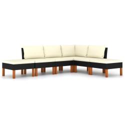 Salon de jardin meuble d'ext&eacute;rieur ensemble de mobilier 6 pi&egrave;ces avec coussins r&eacute;sine tress&eacute;e noir