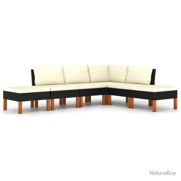 Salon de jardin meuble d'ext�rieur ensemble de mobilier 6 pi�ces avec coussins r�sine tress�e noir