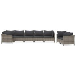 Salon de jardin meuble d'ext&eacute;rieur ensemble de mobilier 8 pi&egrave;ces avec coussins gris r&eacute;sine tress&eacute;e
