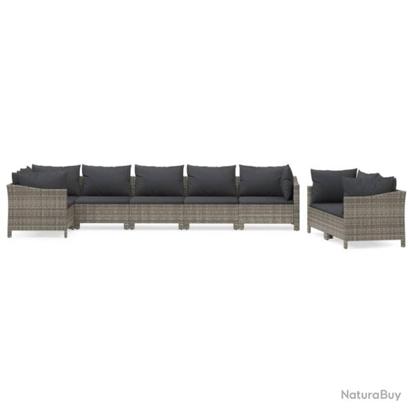 Salon de jardin meuble d'ext�rieur ensemble de mobilier 8 pi�ces avec coussins gris r�sine tress�e