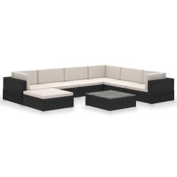 Salon de jardin meuble d'ext&eacute;rieur ensemble de mobilier 8 pi&egrave;ces avec coussins r&eacute;sine tress&eacute;e noir