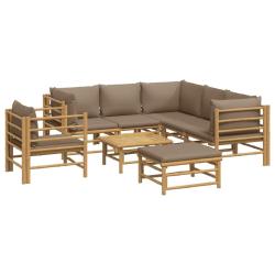 Salon de jardin meuble d'ext&eacute;rieur ensemble de mobilier 8 pi&egrave;ces avec coussins taupe bambou 02_0017